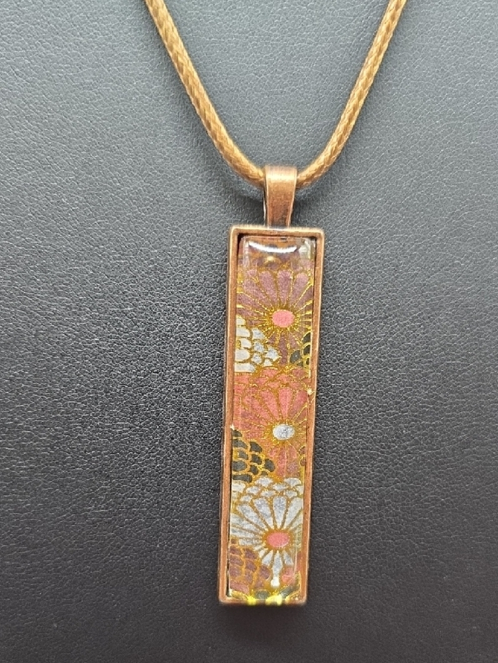 Hand Crafted | Copper | Floral | Glass Rectangle | Pendant | Necklace - Picture 2 of 3